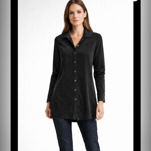 Sympli Canada Black Suede-Look Button Front Tunic
